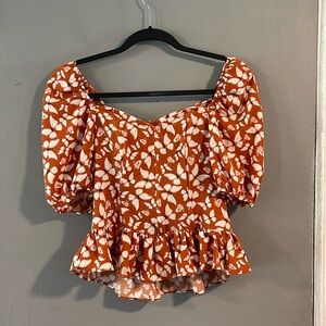 Milk and Honey Bone-In Corset Top Puff Sleeves Tie Back Boho Size S‎